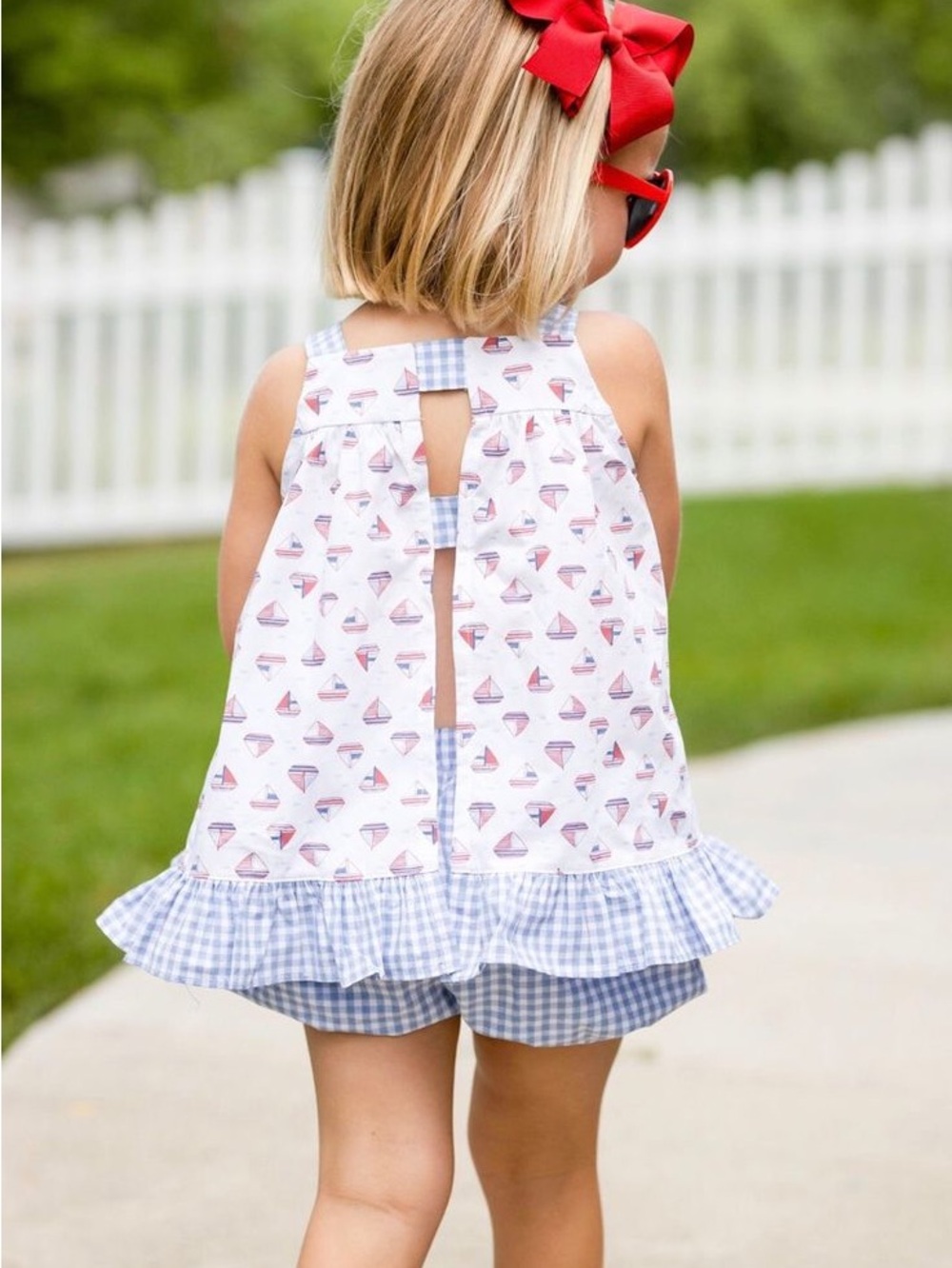James & Lottie Ruffle Sailboat Swing Set Blue Gingham Nautical Outfit 6